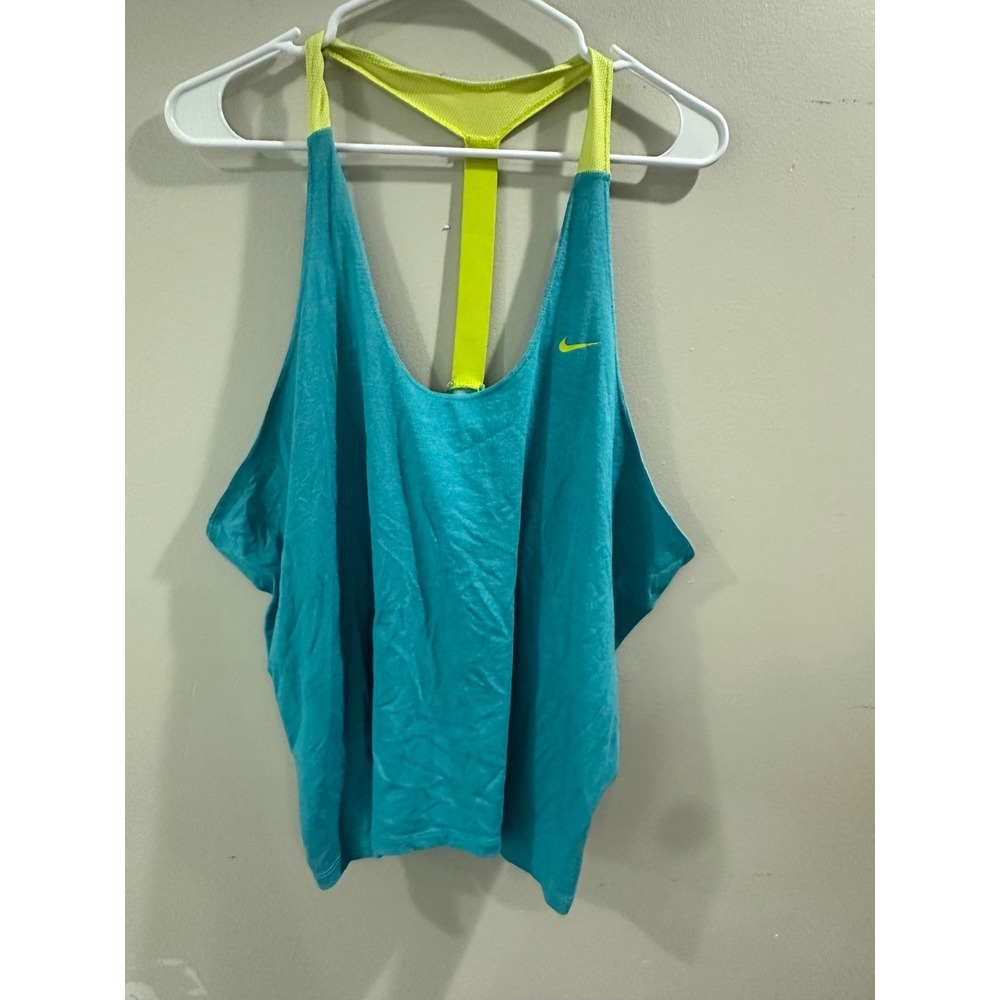 Nike Womens T-Back Racerback Tank Top XL Turquoise Neon Yellow 599009-316